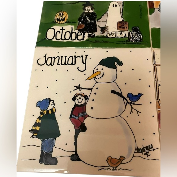 H&R JOHNSON Calendar Tile Trivet England Set Of 6 Collectibles Wall Decor - Picture 5 of 11